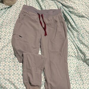 Figs Gray Scrub Set with Burgundy Accents XS